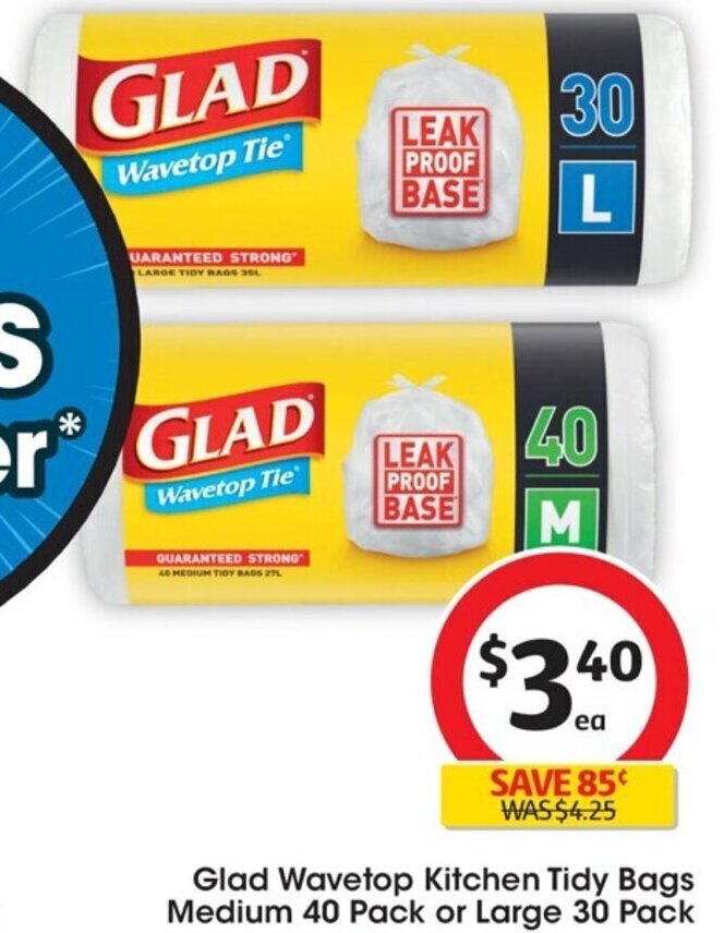 Glad Wavetop Kitchen Tidy Bags Medium 40 Pack or Large 30 Pack offer at
