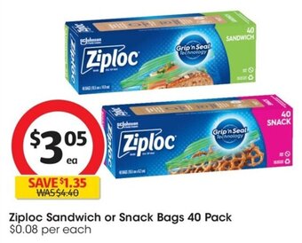 Coles Ziploc Sandwich or Snack Bags 40 Pack offer