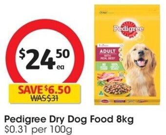 Coles Pedigree Dry Dog Food 8kg offer