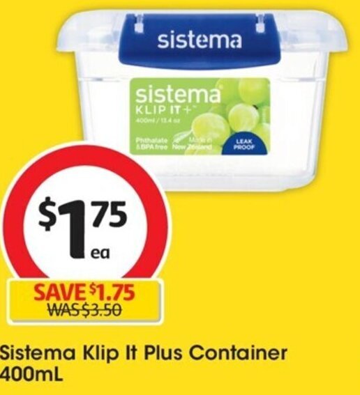 Sistema Klip It Plus Container 400mL offer at Coles