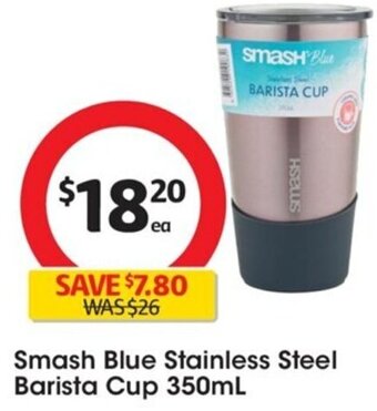 Coles Smash Blue Stainless Steel Barista Cup 350mL offer