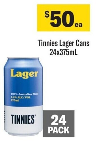 Coles Tinnies Lager Cans 24x375mL offer