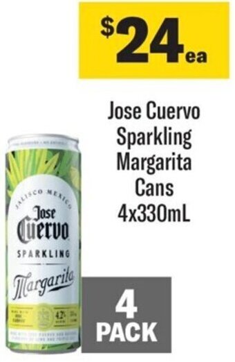Coles Jose Cuervo Sparkling Margarita Cans 4x330mL offer