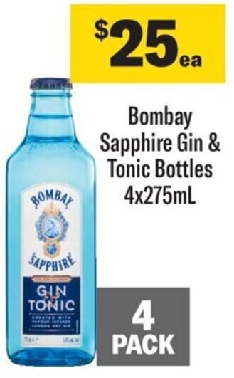 Coles Bombay Sapphire Gin & Tonic Bottles 4x275mL offer