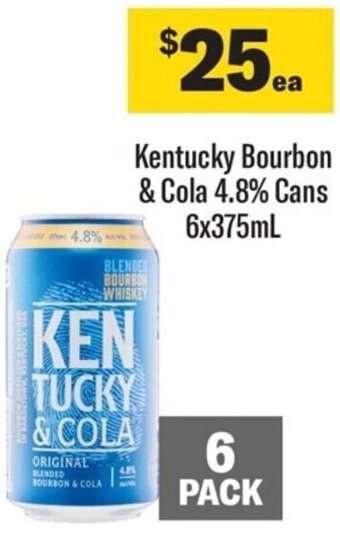 Coles Kentucky Bourbon & Cola 4.8% Cans 6x375mL offer