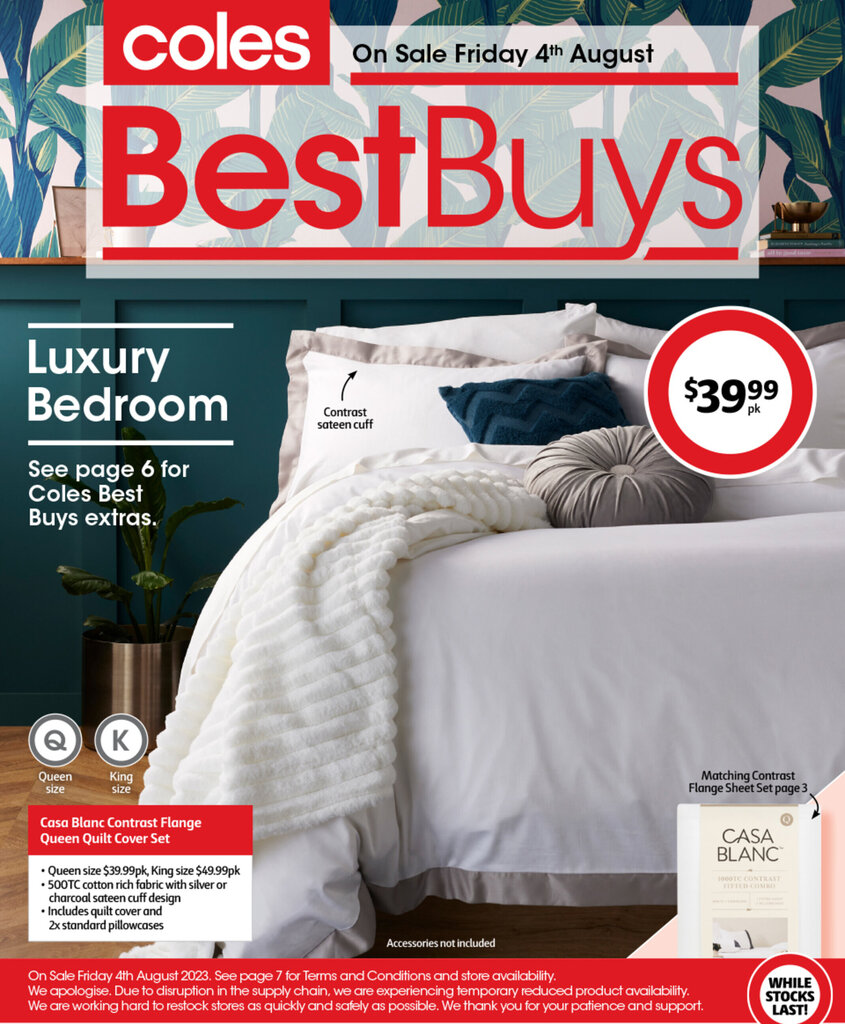 Casa Blanc Contrast Flange Queen Quilt Cover Set offer at Coles