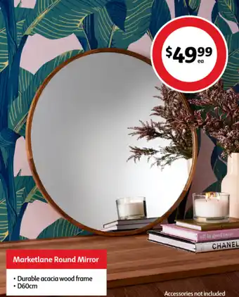 Coles Marketlane Round Mirror • Durable acacia wood frame • D60cm offer