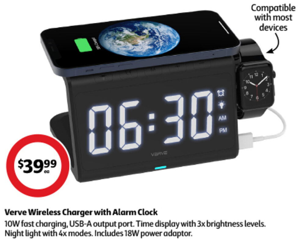 Verve Wireless Charger with Alarm Clock offer at Coles