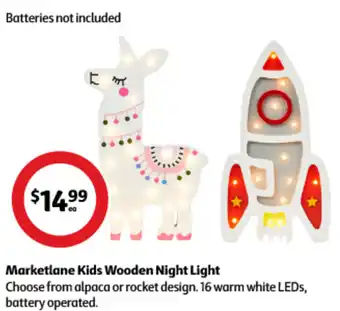 Coles Marketlane Kids Wooden Night Light Choose from alpaca or rocket design. 16 warm white LEDs, battery operated. offer