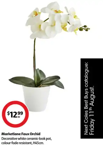 Coles Marketlane Faux Orchid Decorative white ceramic-look pot, colour-fade resistant, H45cm. offer