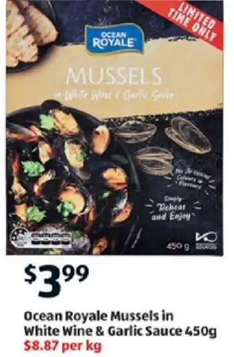 ALDI Ocean Royale Mussels in White Wine & Garlic Sauce 450g offer