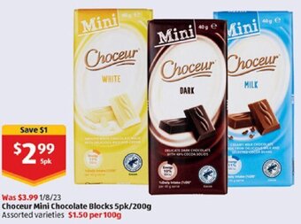 ALDI Choceur Mini Chocolate Blocks 5pk/200g offer