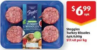 ALDI Steggles Turkey Rissoles 6pk/400g offer