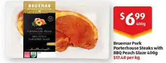 ALDI Bruemar Pork Porterhouse Steaks with BBQ Peach Glaze 400g offer