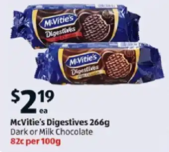 ALDI McVitie's Digestives 266g Dark or Milk Chocolate offer