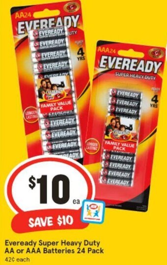 IGA Eveready Super Heavy Duty AA or AAA Batteries 24 Pack offer
