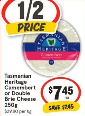 IGA Tasmanian Heritage Camembert or Double Brie Cheese 250g offer