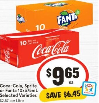IGA Coca-Cola, Sprite or Fanta 10x375mL Selected Varieties offer