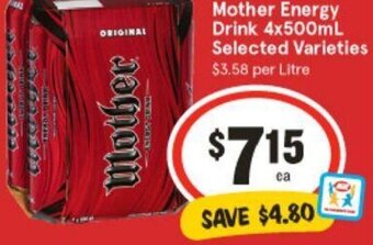 IGA Mother Energy Drink 4x500mL Selected Varieties offer