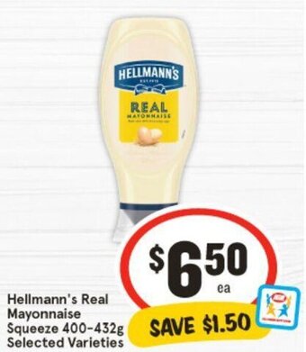 IGA Hellmann's Real Mayonnaise Squeeze 400-432g offer