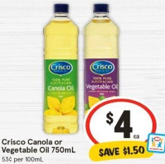 IGA Crisco Canola or Vegetable Oil 750mL offer