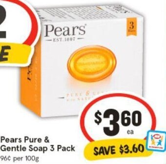 IGA Pears Pure & Gentle Soap 3 Pack offer