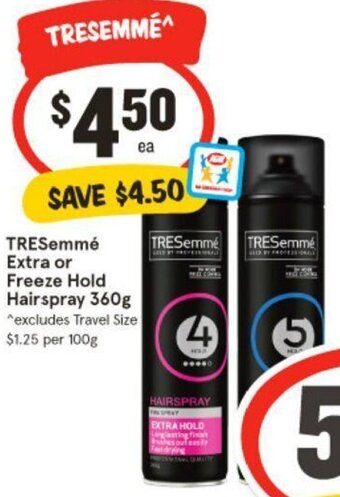 IGA TRESemmé Extra or Freeze Hold Hairspray 360g offer