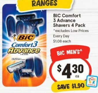 IGA BIC Comfort 3 Advance Shavers 4 Pack offer