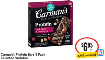 IGA Carman's Protein Bars 5 Pack Selected Varieties offer