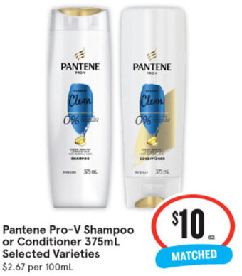 IGA Pantene Pro-V Shampoo or Conditioner 375mL Selected Varieties offer