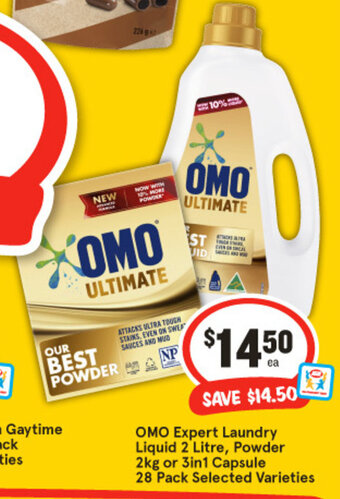 IGA OMO Expert Laundry Liquid 2 Litre, Powder 2kg or 3in1 Capsule 28 Pack Selected Varieties offer