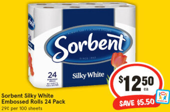 IGA Sorbent Silky White Embossed Rolls 24 Pack offer
