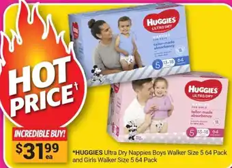 Cincotta Chemist *HUGGIES Ultra Dry Nappies Boys Walker Size 5 64 Pack and Girls Walker Size 5 64 Pack offer