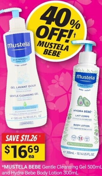 Cincotta Chemist *MUSTELA BEBE Gentle Cleansing Gel 500mL and Hydra-Bebe Body Lotion 300mL offer