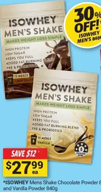 *ISOWHEY Mens Shake Chocolate Powder 840g and Vanilla Powder 840g