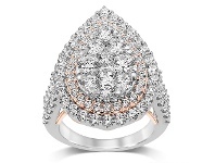 Bevilles Jewellery Double Halo Pear Ring with 3.95ct of Diamonds in 14ct White Gold and 14ct Rose Gold offer