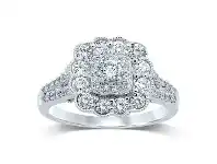 Bevilles Jewellery Halo Milgrain Ring with 1.00ct of Diamonds in 9ct White Gold offer