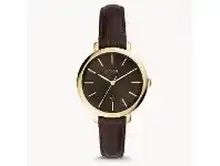 Fossil Jacqueline Gold Watch with Dark Brown Leather Band ES4969