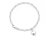 9ct White Gold Silver Infused Heart Charm Bracelet