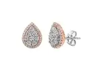 Bevilles Jewellery 9ct White & Rose Gold 0.25ct Diamond Pear Miracle Set Halo Stud Earrings offer