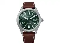 Bevilles Jewellery Citizen Men's Eco-Drive Green Face Brown Leather Watch BM6838-25X offer