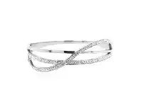Bevilles Jewellery Stainless Steel Plain Crystal Crossover Bangle offer