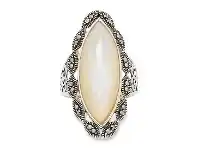Bevilles Jewellery Sterling Silver Mother of Pearl Ring with Swarovski Marcasite offer