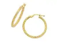 9ct Yellow Gold Silver Infused Patterned Hoop Earrings 20mm
