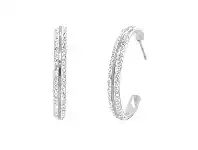 Stainless Steel White Pave Crystal Hoop Earrings