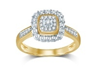 Bevilles Jewellery Double Square Miracle Halo Ring with 1/5ct of Diamonds in 9ct Yellow Gold offer