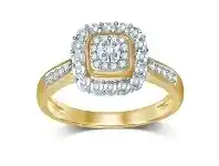Double Square Miracle Halo Ring with 1/5ct of Diamonds in 9ct Yellow Gold