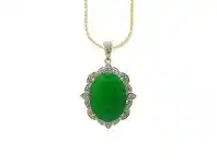 Bevilles Jewellery 9ct Yellow Gold Oval Green Jade & Diamond Pendant offer