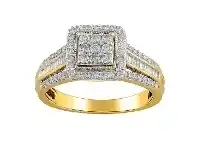 Bevilles Jewellery Brilliant Square Ring with 3/4ct of Diamonds in 9ct Yellow Gold offer