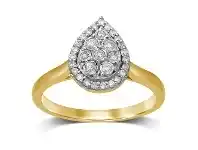 Bevilles Jewellery Brilliant Halo Pear Ring with 1/4ct of Diamonds in 9ct Yellow Gold offer